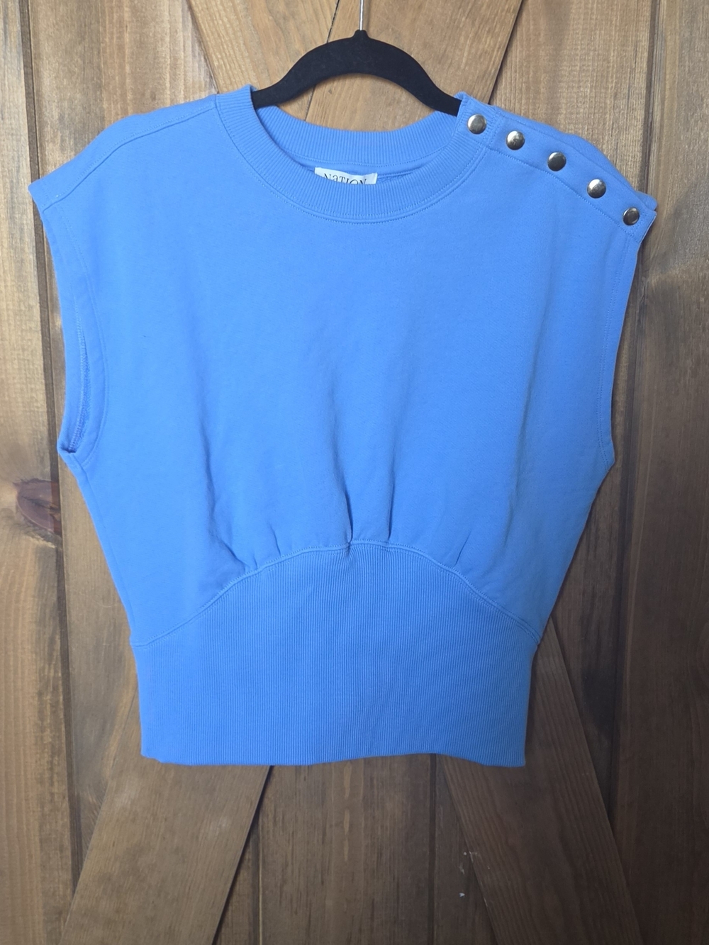 Nations LA Sleeveless Blue Knit Sweatshirt with SNAP Shoulder 158 RETAIL CURRENT - Picture 7 of 7